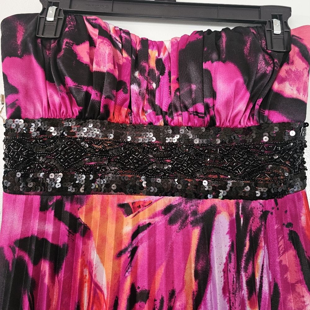 Vibrant Pink and Black Strapless Dress